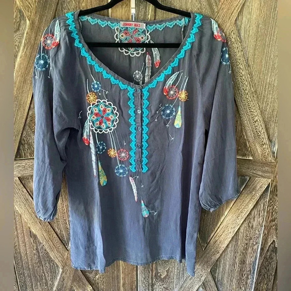 Size Small Johnny Was Dream Catcher Silky Embroidered Tunic 3/4 Sleeve - Picture 1 of 9